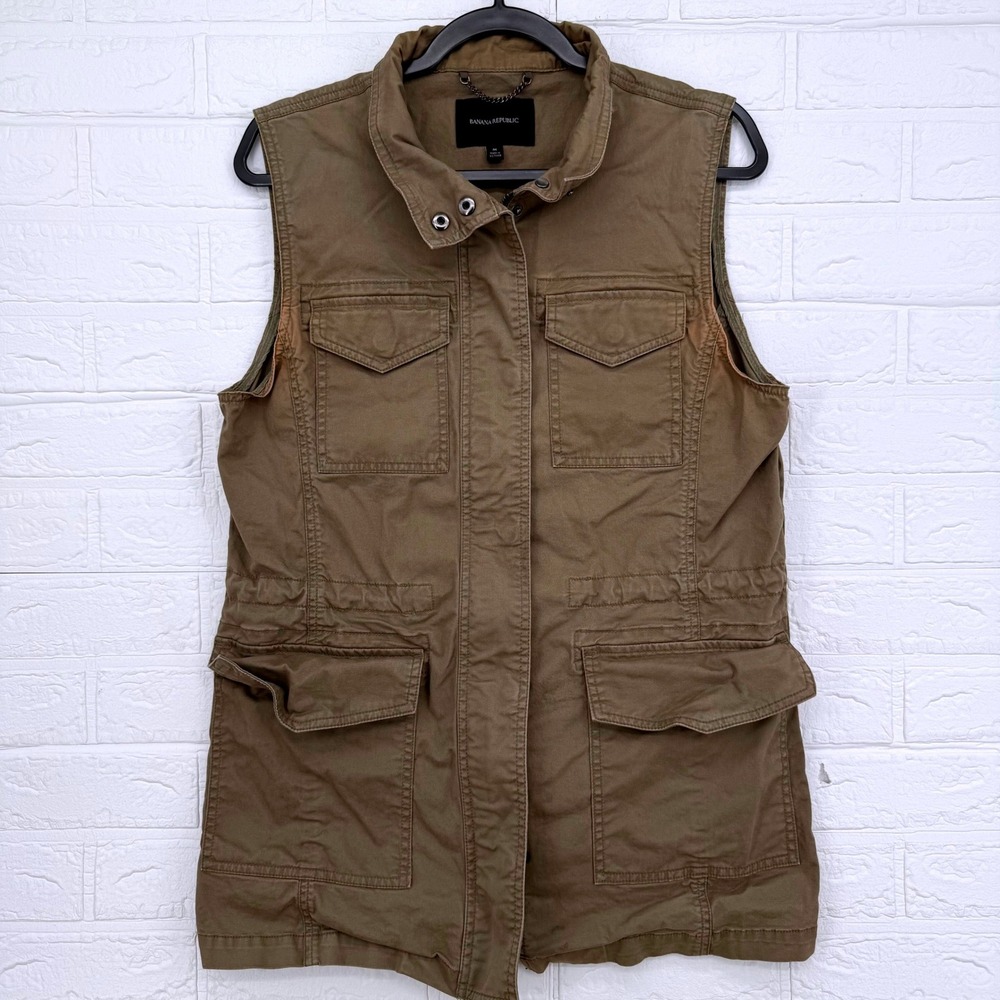 Banana Republic Utility Vest Womens XS Brown Military Safari Drawstring Pocket